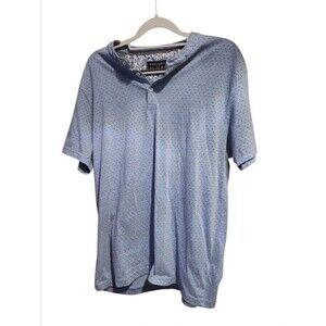 Denim & Flower Ricky Singh Men’s Polo Shirt Medium Blue Dot Print Paisley Trim